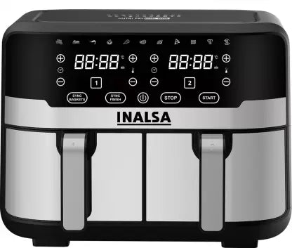 INALSA Air Fryer Nutri Fry Dual Zone-2100 W 10L with Sync Basket & Finish Features 11 Versatile Programs Touch Control & Digital Display