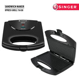 Singer Xpress Grill 750-Watt Sandwich Toaster with Non-stick Coated Fixed Plates - Black