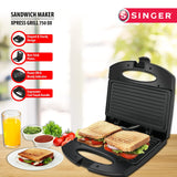 Singer Xpress Grill 750-Watt Sandwich Toaster with Non-stick Coated Fixed Plates - Black