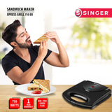 Singer Xpress Grill 750-Watt Sandwich Toaster with Non-stick Coated Fixed Plates - Black