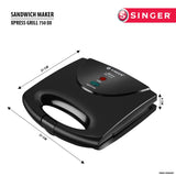 Singer Xpress Grill 750-Watt Sandwich Toaster with Non-stick Coated Fixed Plates - Black