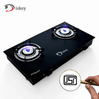 Diskey Gas Stove Top - Modern Glass Cooktop for Kitchen (2 Burner)