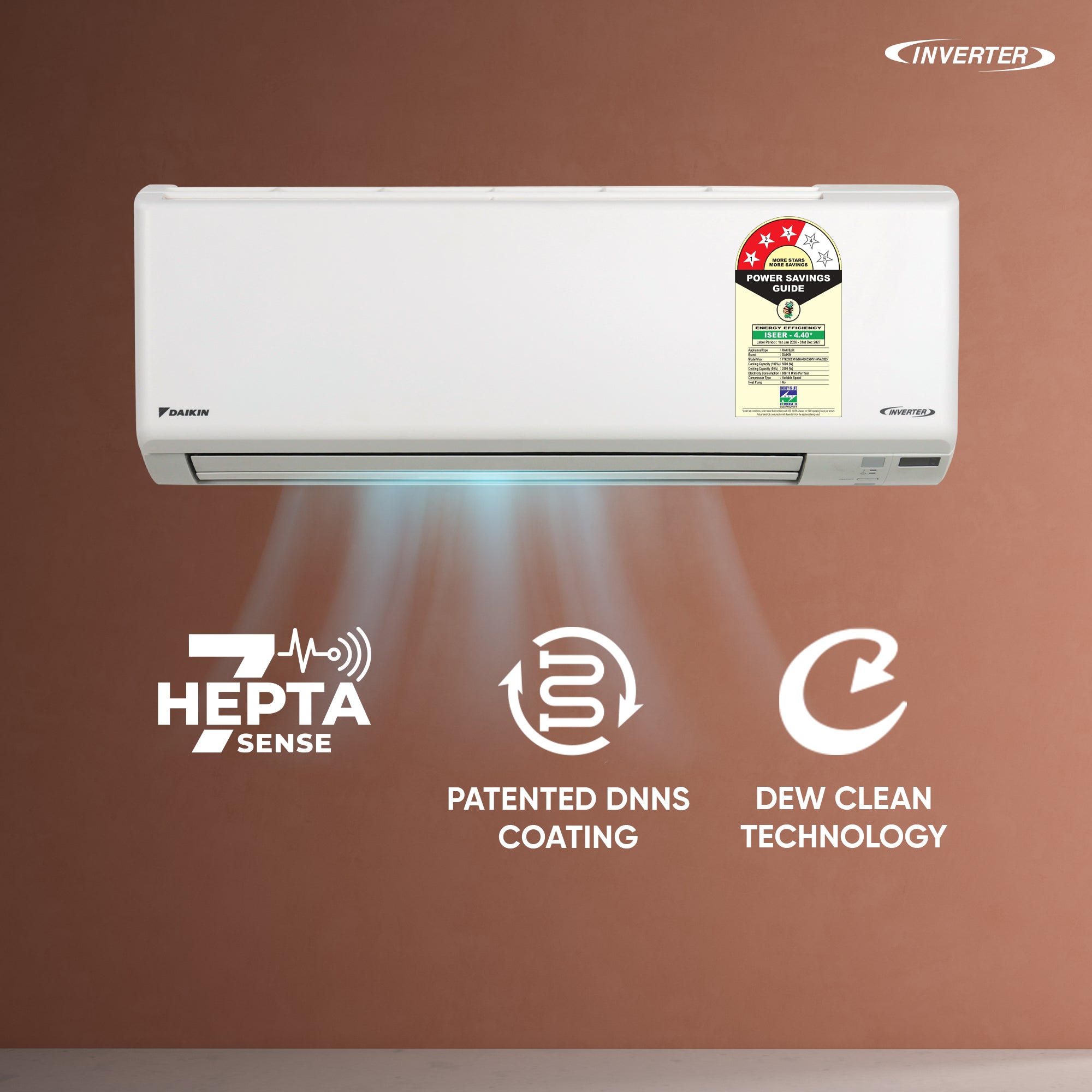 Daikin 1.4 Ton 3 Star Inverter Split AC,Dew Clean, Triple Display,PM 2.5 Filter,R32 Copper Condenser,ODU RKC48XV16VKA IDU FTKC48XV16VKA