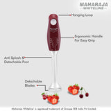 Maharaja Whiteline Plastic Speedmix Super Plus Hand Blender, 250W, Duraforce Advanced Blade Technology, 800Ml Multi-Purpose Jar, Cherry Red & White, Standard, 250 Watt