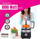 INALSA Food Processor For Kitchen With Mixer Grinder Juicer|1000 W Copper Motor|2.5L Processing Jar|Chopping,Kneading Blade|Citrus Juicer|Shredding,Slicing,Whisker&French Fries Cutter (Inox 1000 Pro)