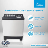 Midea Washing Machine Semi Automatic 9.5Kg Glass Lid Black White(MWMSA095GPG(KW)