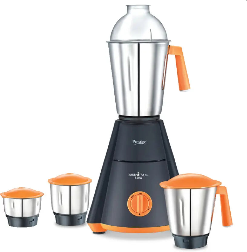 Prestige Nakshatra Neo 550W Mixer Grinder with 4 Stainless Steel Jars, Black & Orange