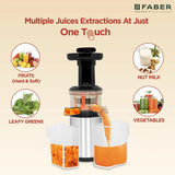 Faber Cold Press Slow Juicer FSJ 150 R, 150W, fruits, vegetables and leafy greens juicing, nut milk extraction, multiple juices at one touch||150W||2 year warranty || 60 RPM slow juice motor, Black