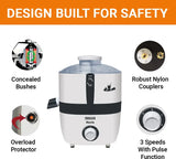 Inalsa Juicer Mixer Grinder 500W- Novis with 2 Jars|1.5L Blender Jar,0.7L SS Multipurpose Jar|Nozzle Cap|Shockproof Body Design,Overload Protection for Safety|ISI Marked, Made In India, White, Medium