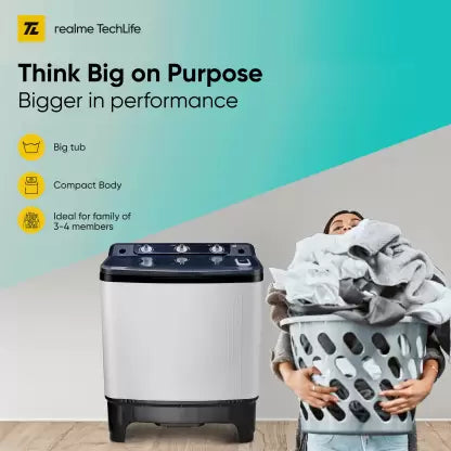 realme TechLife 7 kg 5 Star rating Semi Automatic Top Load Washing Machine White, Black