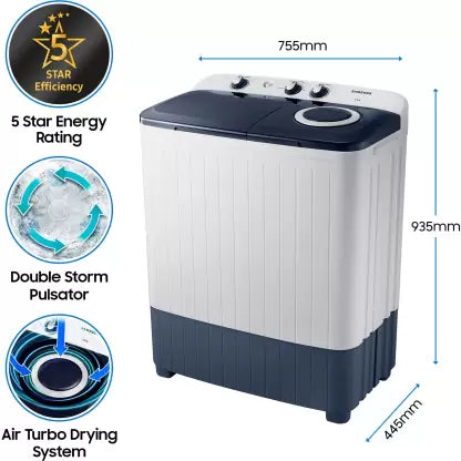 Samsung 6.5 kg, 5 star, Semi-Automatic Washing Machine (WT65R2200LL/TL, Air Turbo Drying