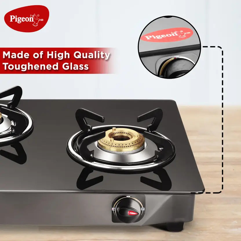 Pigeon Combo - Brunet Cooktop + Flat tawa 250 + Fry Pan 240 Glass Manual Gas Stove
