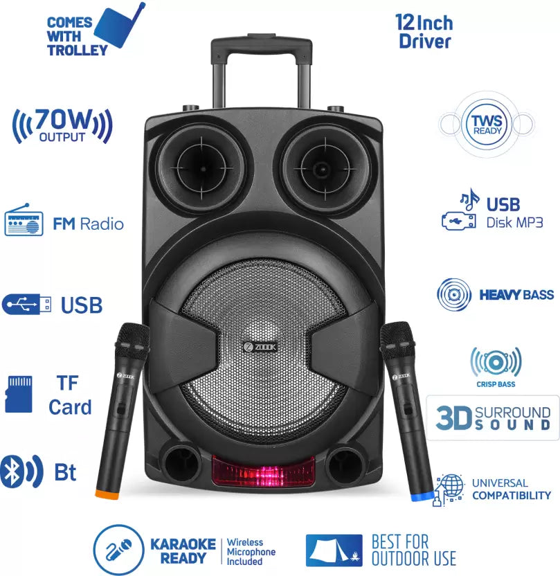 Zoook Rocker Thunder XXL Duet 70W with Dual Wireless Mic 70 W Bluetooth Party Speaker
