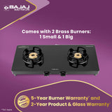 BAJAJ 2BRGP4 Slim Glass Manual Gas Stove (2 Burners)