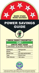 LG 185 L, 5 Star, Smart Inverter Compressor, Direct-Cool Single Door Refrigerator(GL-D201APZU.BPZZEBN)