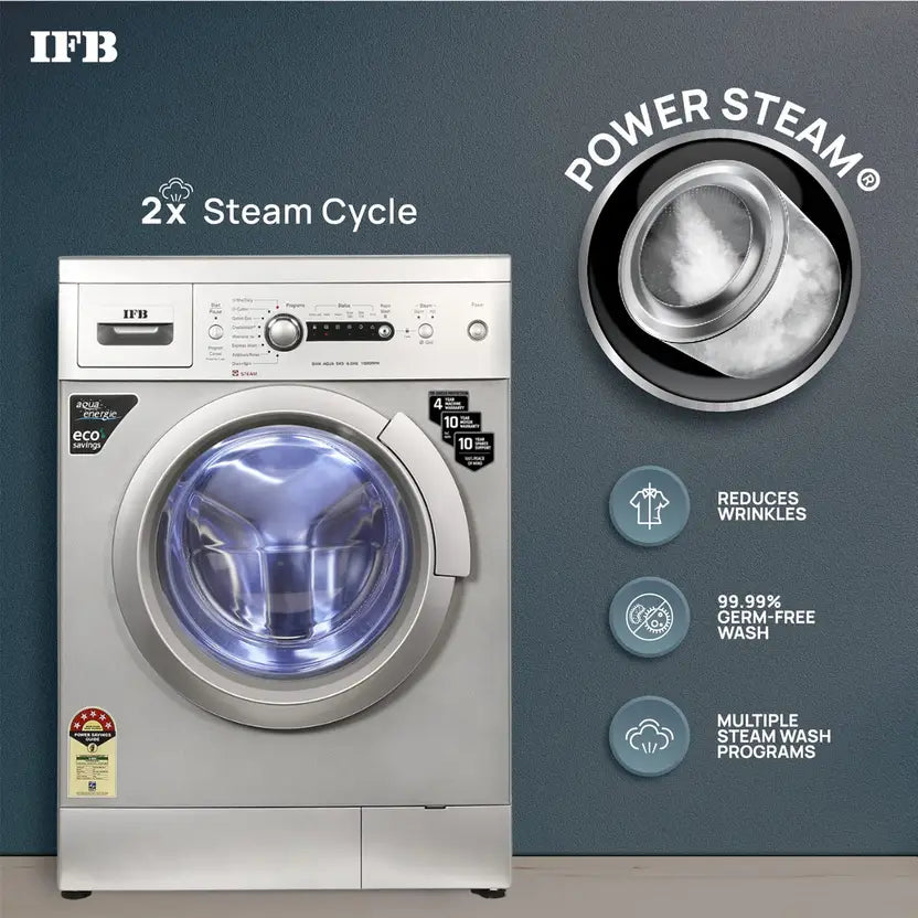 IFB 6 kg 5 Star 2X Power Steam, Hard Water Wash Fully Automatic Front Load Washing Machine with In-built Heater Silver (Touched Up)