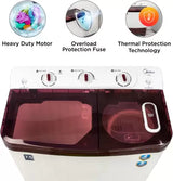 Midea 7.5 KG Semi Automatic Top Loading Washing Machine, Rust proof Body, Air Dry Function with 1300 RPM (MWMSA075PPG, Maroon White)
