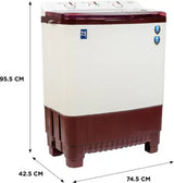 Midea 7.5 KG Semi Automatic Top Loading Washing Machine, Rust proof Body, Air Dry Function with 1300 RPM (MWMSA075PPG, Maroon White)
