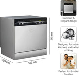 Godrej Eon Dishwasher | 8 Place Setting Counter-Top | Compact with an In-built heater (DWT EON MGNS 8C NF SKSL, Silky Silver) | Perfect for Indian kitchens and smaller families
