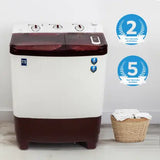 Midea 7.5 KG Semi Automatic Top Loading Washing Machine, Rust proof Body, Air Dry Function with 1300 RPM (MWMSA075PPG, Maroon White)