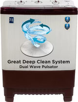 Midea 7.5 KG Semi Automatic Top Loading Washing Machine, Rust proof Body, Air Dry Function with 1300 RPM (MWMSA075PPG, Maroon White)