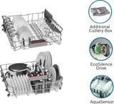 Bosch 13 Place Setting Dishwasher with Intensive Kadhai Program, No Pre-Rinse, 70⁰ Hot water wash, Half Load Option & Extra Cutlery Box - (SMS66GI01I, Silver, Glass Protection Technology)