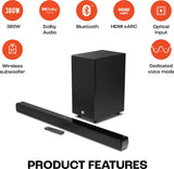 JBL Cinema SB190 Deep Bass, Dolby Atmos Soundbar with Wireless Subwoofer for Extra Deep Bass, 2.1 Channel with Remote, Sound Mode for Voice Clarity, HDMI eARC, Bluetooth & Optical Connectivity (380W)