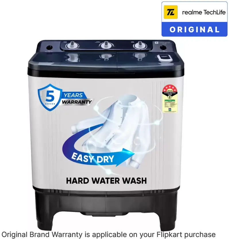 realme TechLife 7 kg 5 Star rating Semi Automatic Top Load Washing Machine White, Black (Touched Up)