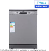 MIDEA 13 Place Setting Freestanding Dishwasher (WQP12-5201F, Silver,7 wash program, Child Lock, Extra Dry & Intensive 70 degree wash, A++ Energy Efficient, Delay Timer, Half Load, Adjustable Basket)