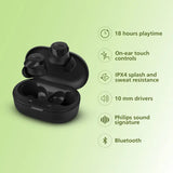PHILIPS TAT1209BK/00In Ear Earbuds, 18H Play Time, 10mm Dynamic Drivers, ANC, IPX4 Bluetooth