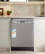 MIDEA 13 Place Setting Freestanding Dishwasher (WQP12-5201F, Silver,7 wash program, Child Lock, Extra Dry & Intensive 70 degree wash, A++ Energy Efficient, Delay Timer, Half Load, Adjustable Basket)