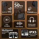 PHILIPS TAT1050BK Earbuds with ANC/ENC, 50H Playtime, 13mm Drivers, IPX5 Proof, BT v5.3 Bluetooth