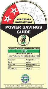 Midea, 190 L, Direct Cool Refrigerator , 1 Star, (Solid Plain)Wine, MRD190D2XPAW