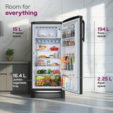 Godrej 207 L 5 Star | Turbo Cooling Technology Toughened Glass Shelves | Single Door Refrigerator (RD EMARVEL 230E TDI FS ST | Fossil Steel)