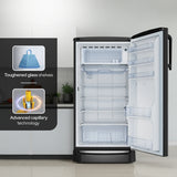 Godrej 207 L 5 Star | Turbo Cooling Technology Toughened Glass Shelves | Single Door Refrigerator (RD EMARVEL 230E TDI FS ST | Fossil Steel)