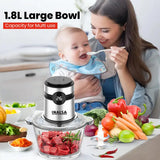 INALSA Electric Chopper For Kitchen With Digital Display|500 Watt Copper Motor|1.8 L Capacity Glass Bowl|Twin Blade Technology|2 Speed Settings|Onion,Vegetable Chopper,Meat Grinder (Bullet Inox Digi)