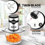 INALSA Electric Chopper For Kitchen With Digital Display|500 Watt Copper Motor|1.8 L Capacity Glass Bowl|Twin Blade Technology|2 Speed Settings|Onion,Vegetable Chopper,Meat Grinder (Bullet Inox Digi)