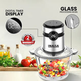 INALSA Electric Chopper For Kitchen With Digital Display|500 Watt Copper Motor|1.8 L Capacity Glass Bowl|Twin Blade Technology|2 Speed Settings|Onion,Vegetable Chopper,Meat Grinder (Bullet Inox Digi)