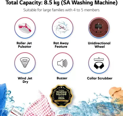LG 8.5 kg 5 Star Semi-Automatic Top Load Washing Machine (P8530SRAZ, Burgundy, Roller Jet Pulsator)