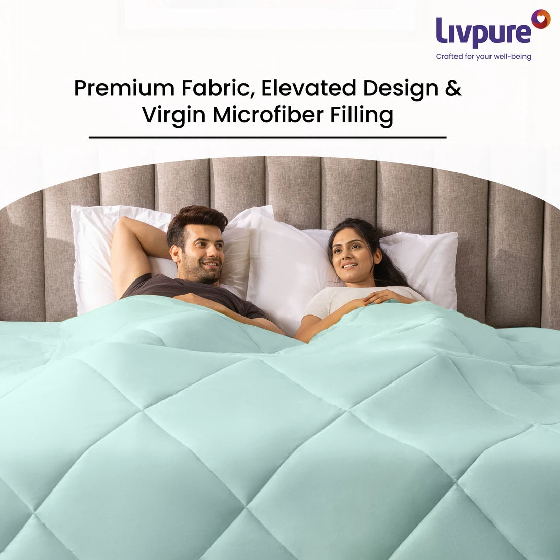 Livpure Smart Solid Double Quilt for Heavy Winter (Microfiber, Monsoon Coral Blue & Grey)|90X100 Inches LSH-CFT-CFC211