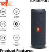 JBL Flip Essential 2, Deep Bass, 10Hrs Playtime, IPX7 Waterproof, Portable 20 W Bluetooth Speaker (Black, Mono Channel)