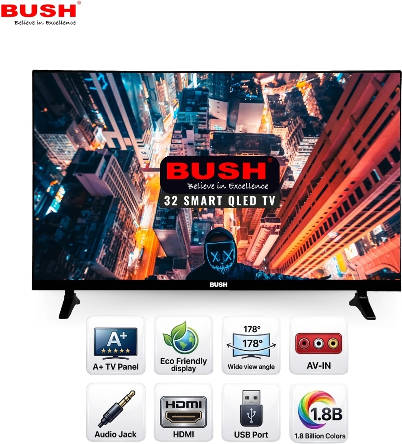 Bush QLED 108 cm (43 inch) Full HD LED Smart Android Based TV 2025 Edition with Remote, Frameless Design and Free to Air channel movie box and Sound bar (QLED-43) BB4300S PRO