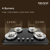 Beyond Appliances Quantum Pro 4 Burner | Gas Saver Stove | 5 Star Energy Rated | Auto Ignition | 77% Energy Efficient| Full Brass burners | LPG & PNG | ISI & LERC Certified