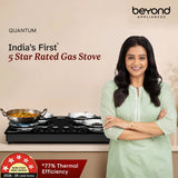Beyond Appliances Quantum Pro 4 Burner | Gas Saver Stove | 5 Star Energy Rated | Auto Ignition | 77% Energy Efficient| Full Brass burners | LPG & PNG | ISI & LERC Certified