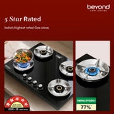 Beyond Appliances Quantum Pro 4 Burner | Gas Saver Stove | 5 Star Energy Rated | Auto Ignition | 77% Energy Efficient| Full Brass burners | LPG & PNG | ISI & LERC Certified