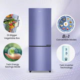 Haier 237 L, 3 Star, 8 In 1 Convertible, Twin Inverter Technology, Bottom Mounted Frost Free Double Door Refrigerator (HEB-243GS-P, Moon Silver)