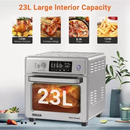 INALSA Air Fryer Oven With 23L Capacity|1700 W-16 Preset Programs |Digital Display and Touch Control| Rotisserie & Convection|9 AccessoriesIAero Smart23