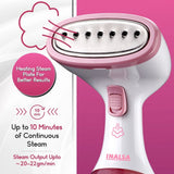 INALSA Garment Steamer for Clothes/fabric, Steam Iron -Vertical & Horizontal Steaming up to 20g/min, Travel Iron, 1200 Watt, 260 ml Water tank & 20 sec Fast Heating,White/Pink (Steamax)