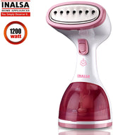 INALSA Garment Steamer for Clothes/fabric, Steam Iron -Vertical & Horizontal Steaming up to 20g/min, Travel Iron, 1200 Watt, 260 ml Water tank & 20 sec Fast Heating,White/Pink (Steamax)
