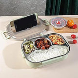 YAGVIZ Stainless Steel Bento Box,4 Compartments Divided Lunch Box, Food Storage Container with Soup Bowl Chopsticks, Spoon , Lunch Box for School Office Outdoor
